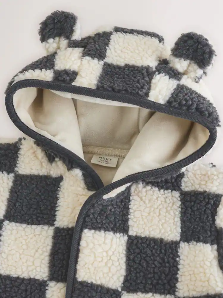 AY9953s3.jpg Charcoal Grey Checkerboard Hooded Baby Borg Jacket (0-18mths) - Image 5