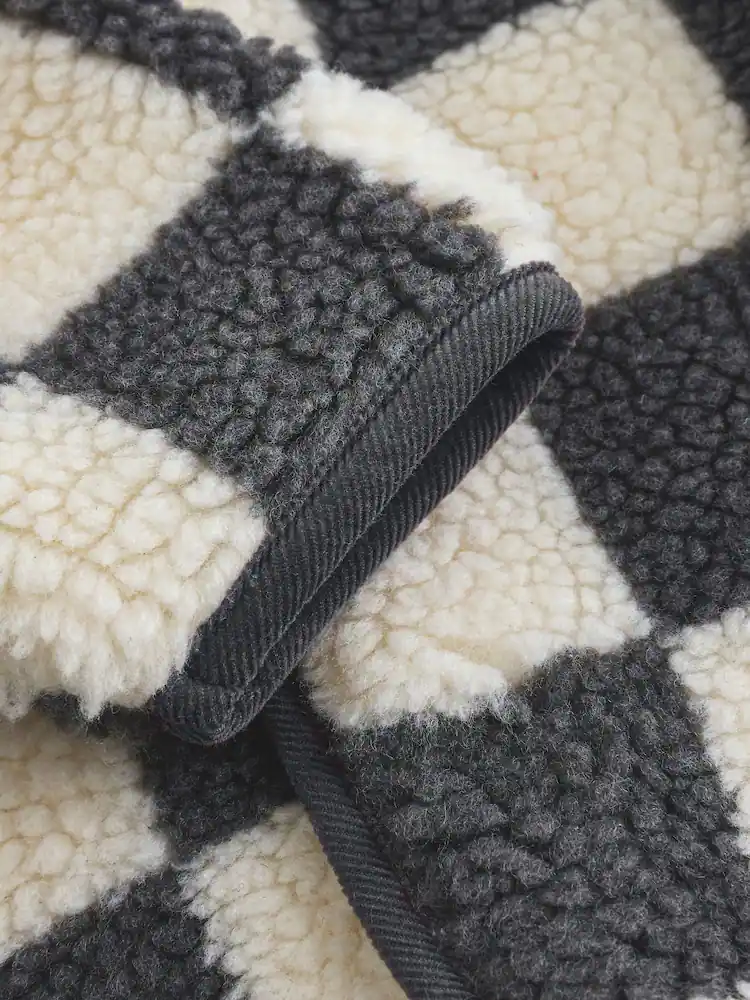 AY9953s5.jpg Charcoal Grey Checkerboard Hooded Baby Borg Jacket (0-18mths) - Image 4