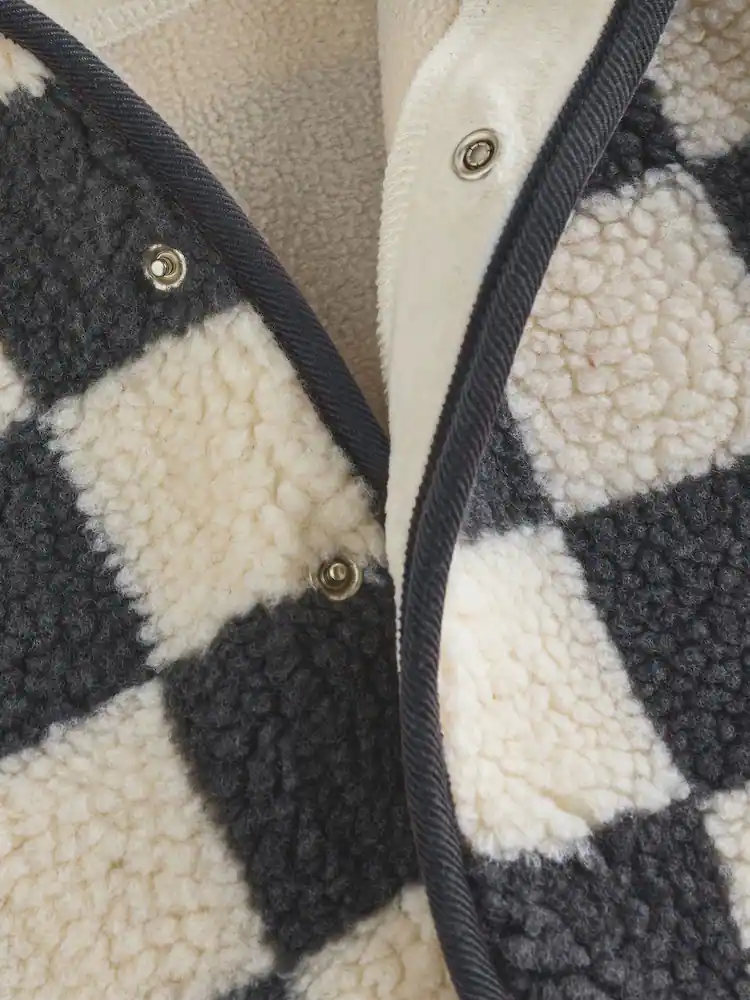 AY9953s6.jpg Charcoal Grey Checkerboard Hooded Baby Borg Jacket (0-18mths) - Image 3
