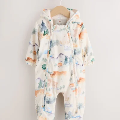 Blue Woodland Animal Printed Cord Baby Pramsuit (0mths-2yrs)