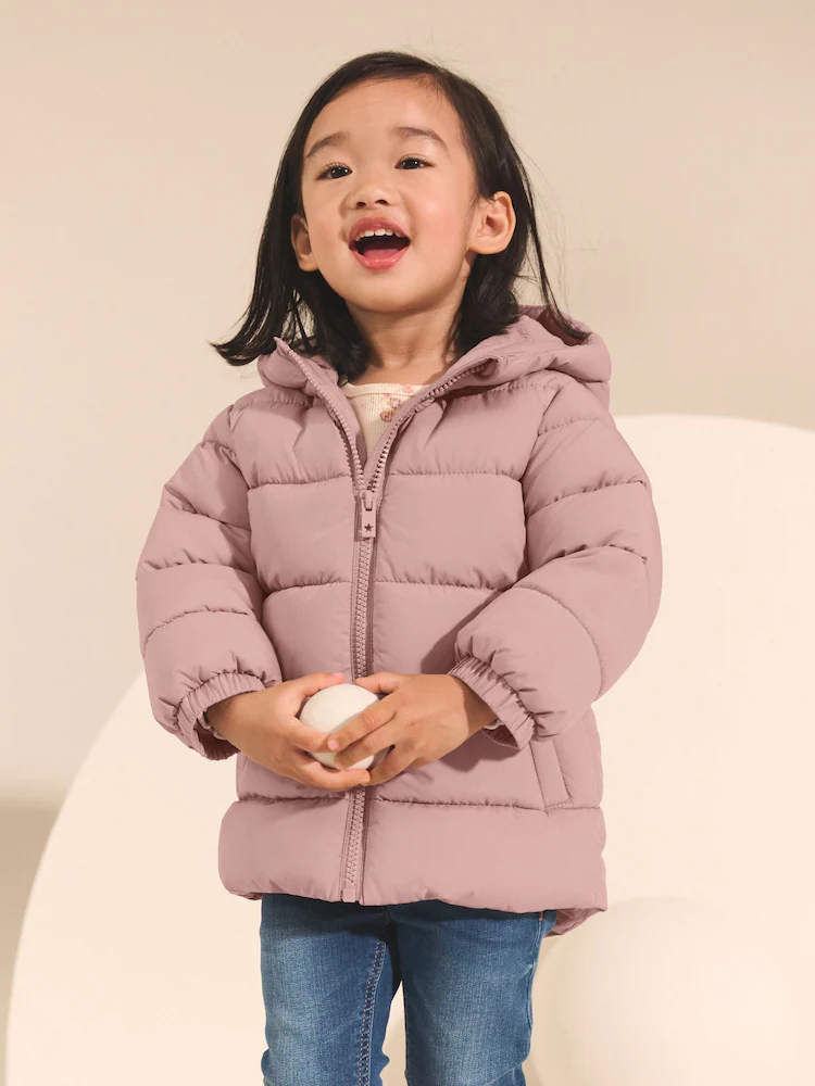 D51934s3.jpg Pink Shower Resistant Fleece Lined Hooded Padded Coat (3mths-7yrs) - Image 2