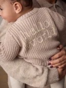 Hello World Neutral Chunky Knitted Embroidered Baby Cardigan