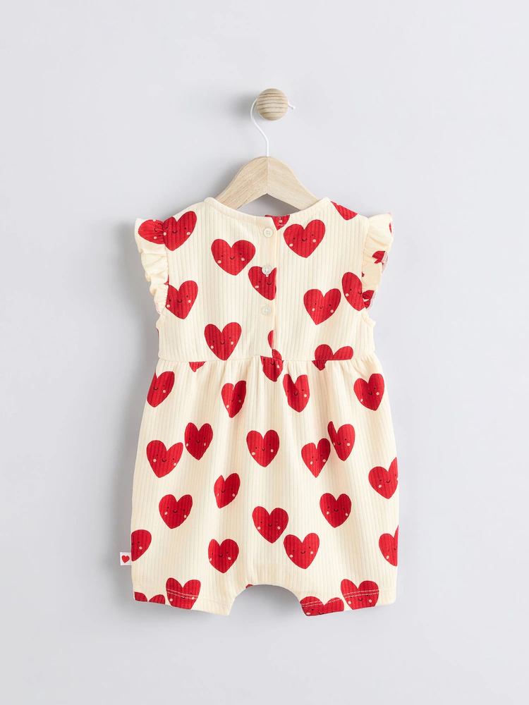 E84785s2.jpg Red Heart Printed Frill Baby 100% Cotton Romper - Image 2