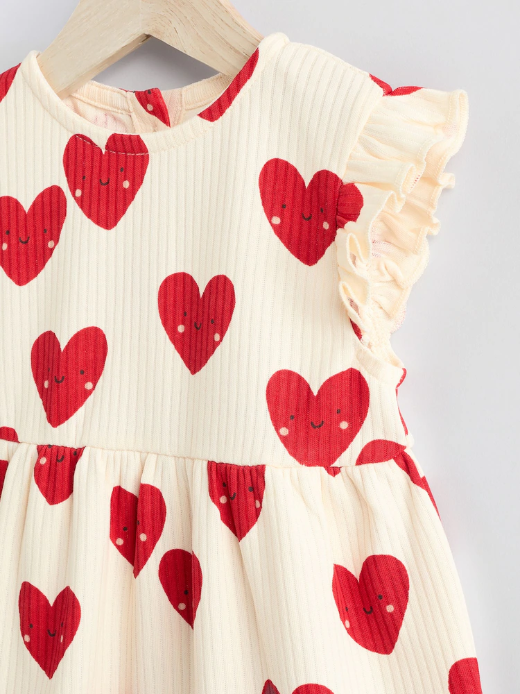E84785s3.jpg Red Heart Printed Frill Baby 100% Cotton Romper - Image 3