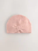Pink Knitted Bow Baby Turban Hat (0mths-2yrs)