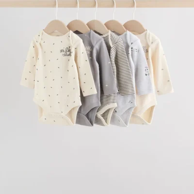 Monochrome Baby Long Sleeve Bodysuits 5 Pack