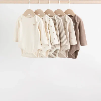 Neutral Bear Baby Long Sleeve Bodysuits 5 Pack