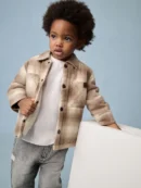 Neutral Check Borg Lined Check Shacket (3mths-7yrs)