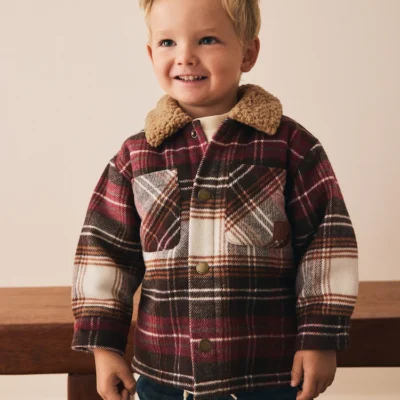 Red Check Borg Lined Check Shacket (3mths-7yrs)