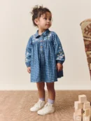 Denim Check Embroidered Long Sleeve Collar Dress (3mths-8yrs)