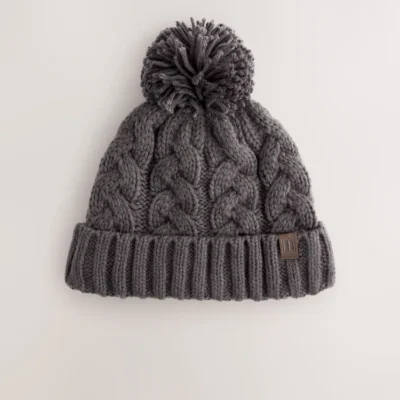 Grey Cable Knit Pom Hat (1-16yrs)