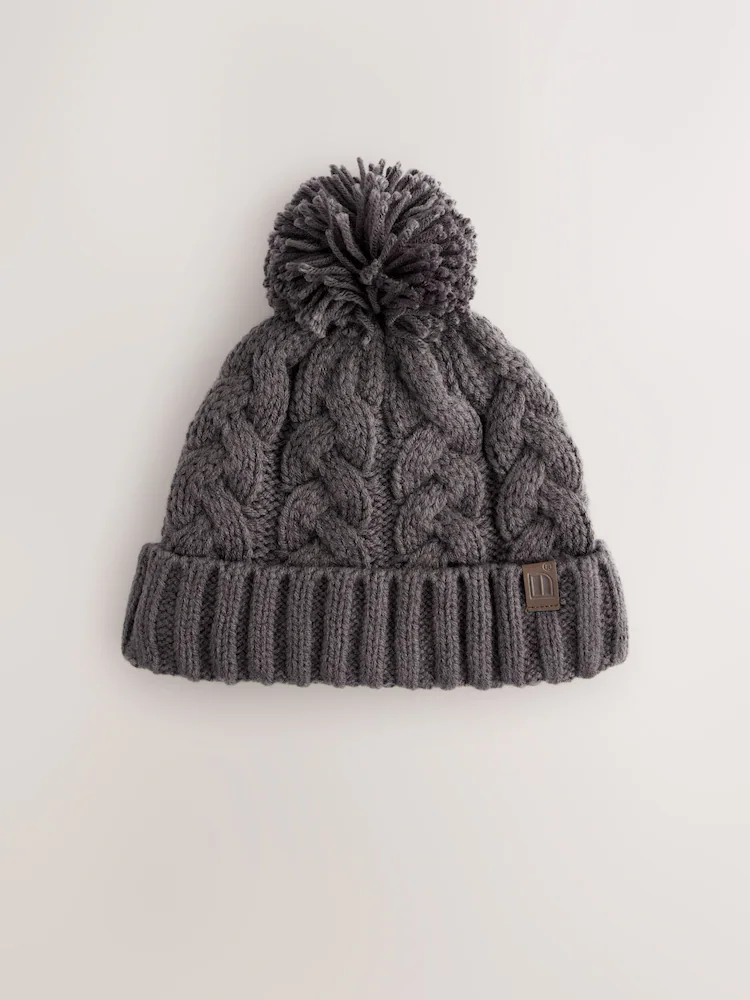 F31175s.jpg Grey Cable Knit Pom Hat (1-16yrs)