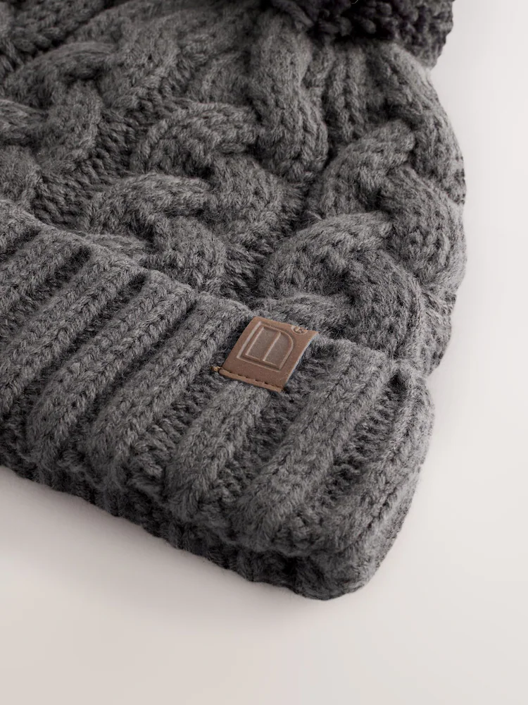 F31175s2.jpg Grey Cable Knit Pom Hat (1-16yrs) - Image 2