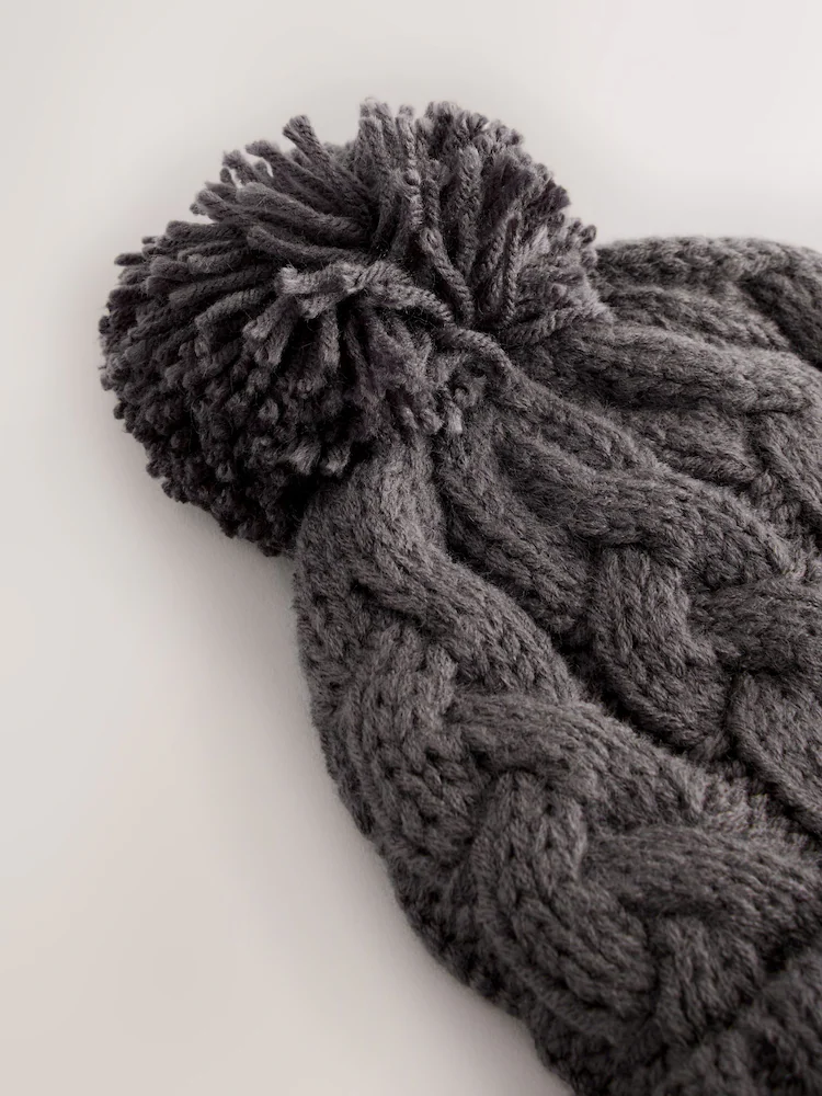 F31175s3.jpg Grey Cable Knit Pom Hat (1-16yrs) - Image 3