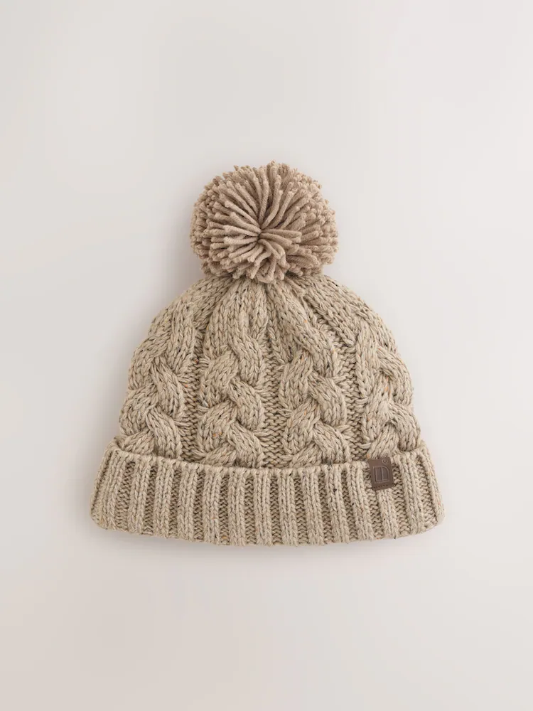 F31448s.jpg Cream Cable Knit Pom Hat (1-16yrs)