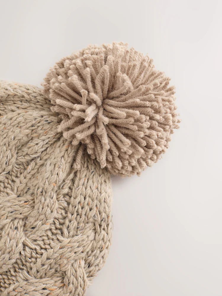 F31448s2.jpg Cream Cable Knit Pom Hat (1-16yrs) - Image 2