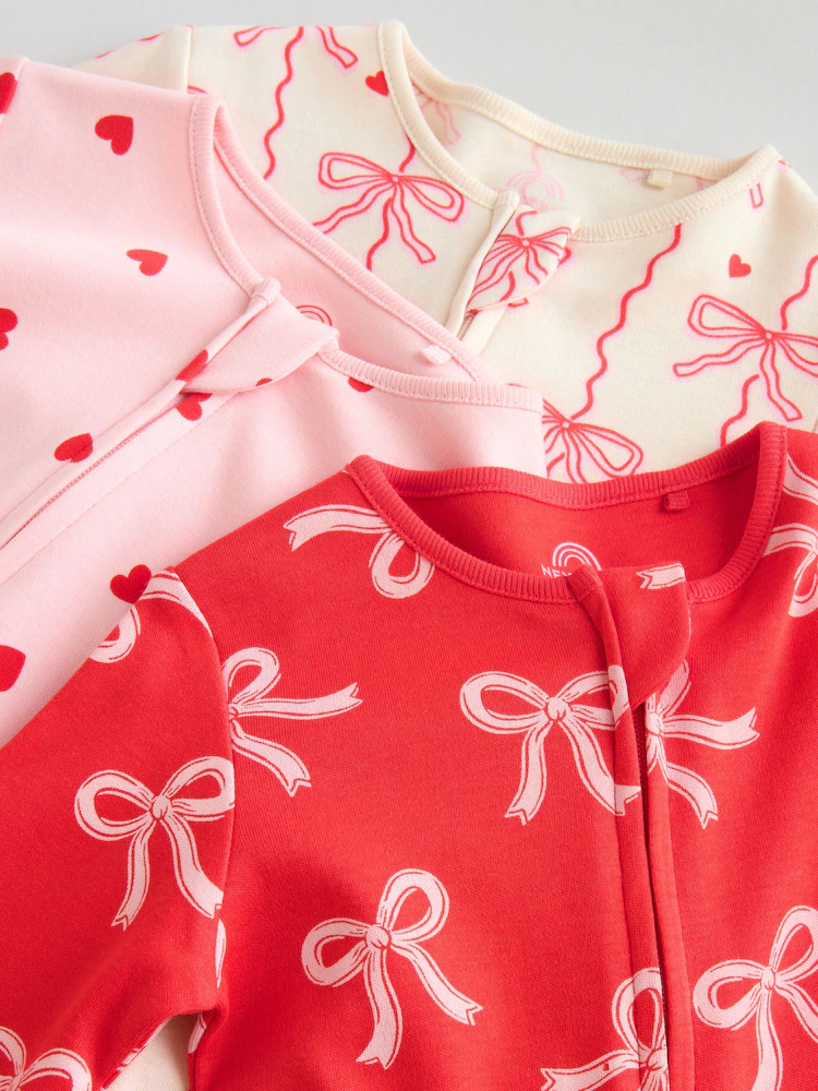 F34044s12.jpg Red Bow Two Way Zip Sleepsuits 3 Pack (0-2yrs) - Image 5