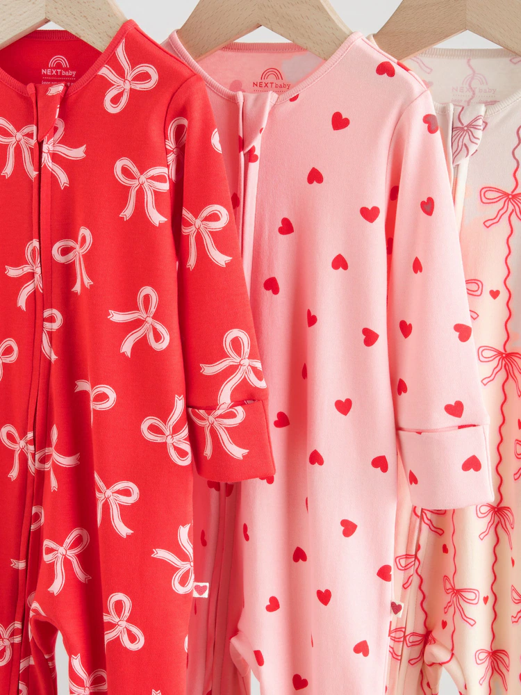 F34044s14.jpg Red Bow Two Way Zip Sleepsuits 3 Pack (0-2yrs) - Image 4
