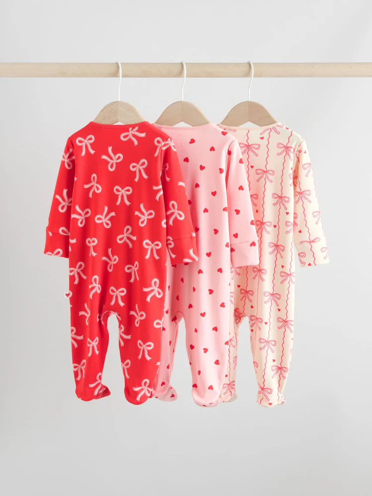 F34044s3.jpg Red Bow Two Way Zip Sleepsuits 3 Pack (0-2yrs) - Image 3