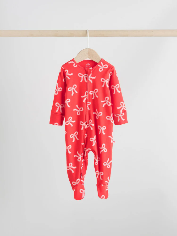 F34044s6.jpg Red Bow Two Way Zip Sleepsuits 3 Pack (0-2yrs) - Image 6