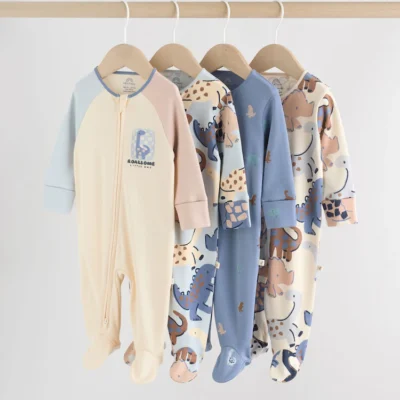 Navy Baby Two Way Zip Sleepsuits 4 Pack (0mths-2yrs)