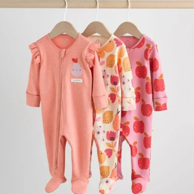 Autumn Fruit Two Way Zip Sleepsuits 3 Pack (0-2yrs)