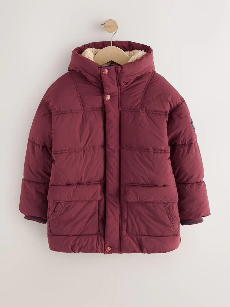 F56579s.jpg Burgundy Red Borg Lined Padded Shower Resistant Coat (3mths-7yrs) - Image 5