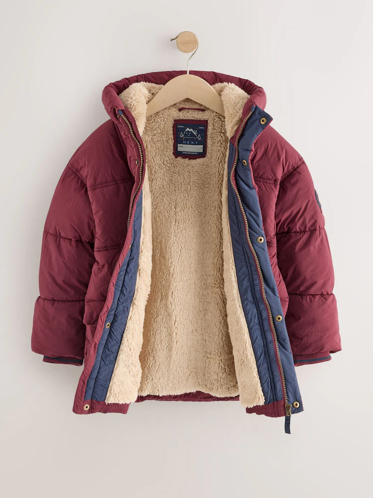 F56579s5.jpg Burgundy Red Borg Lined Padded Shower Resistant Coat (3mths-7yrs) - Image 4