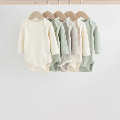 Sage Green Baby Long Sleeve Bodysuits 5 Pack