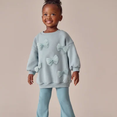 Blue Bow Sweatshirt & Flare Leggings Set (3mths-7yrs)
