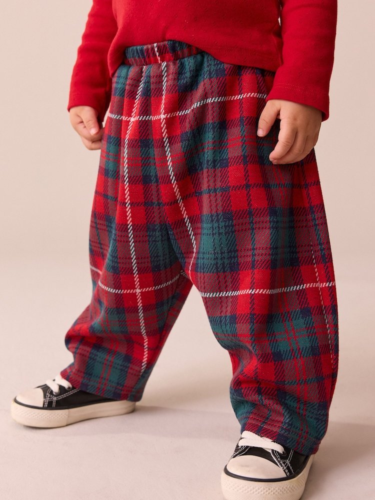 F81285s Red/Green Check Textured Barrel Leg Trousers (3mths-7yrs) - Image 4