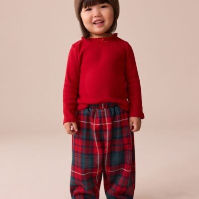 Red/Green Check Textured Barrel Leg Trousers (3mths-7yrs)