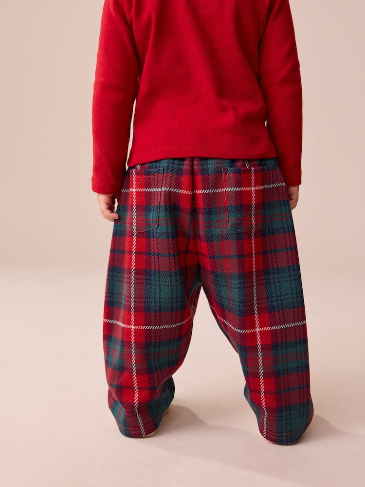F81285s3 Red/Green Check Textured Barrel Leg Trousers (3mths-7yrs) - Image 2
