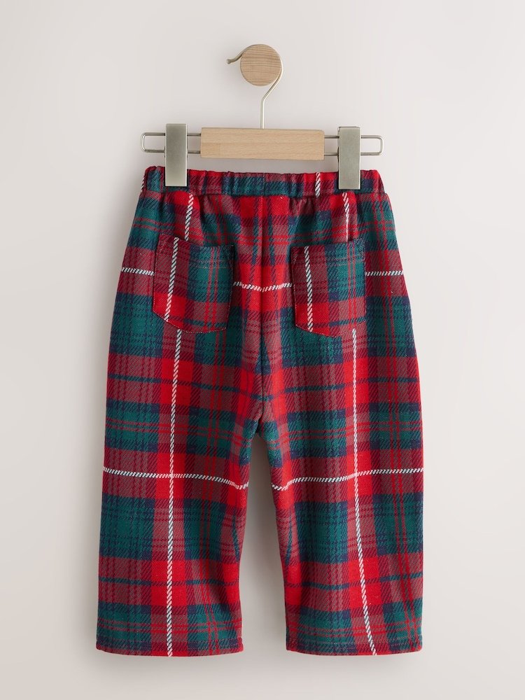 F81285s6 Red/Green Check Textured Barrel Leg Trousers (3mths-7yrs) - Image 3