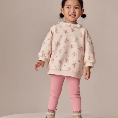 Light Pink Ditsy Floral Collar Sweatshirt and Leggings Set (3mths-7yrs) immediate
