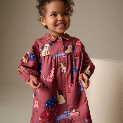 Chocolate Brown Character Long Sleeve Cotton Dress (3mths-8yrs)
