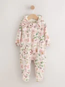 Pink Floral All-Over Printed Double Zip Baby Nylon Hooded Pramsuit (0mths-2yrs)