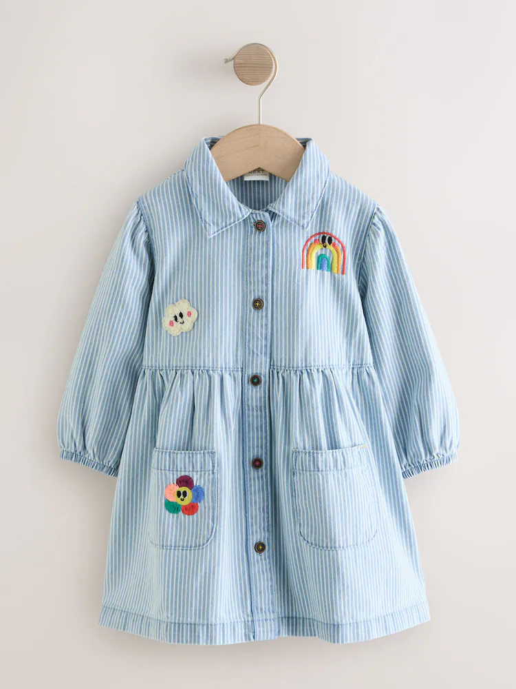 H45040s4.jpg Blue Stripe Long Sleeve Cotton Dress (3mths-8yrs) - Image 4