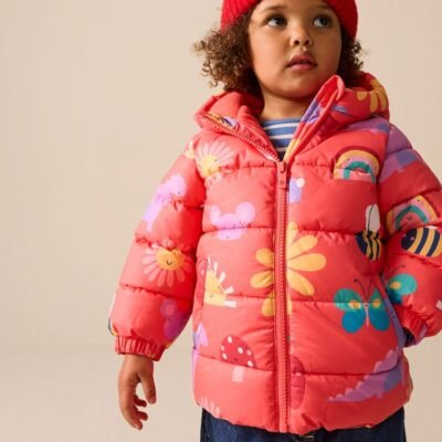 Red Character Shower Resistant Fleece Lined Hooded Padded Coat