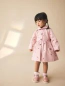 Pink Embroidery Shower Resistant Button Front Coat (3mths-7yrs)