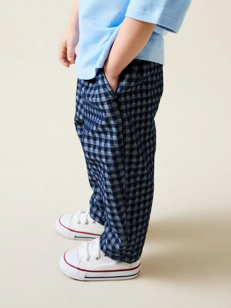 H48790s.jpg Mid Blue Gingham Barrel Jeans (3mths-7yrs) - Image 2