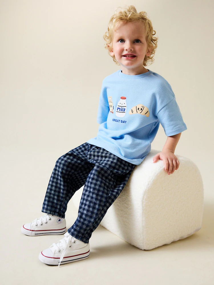 H48790s2.jpg Mid Blue Gingham Barrel Jeans (3mths-7yrs)