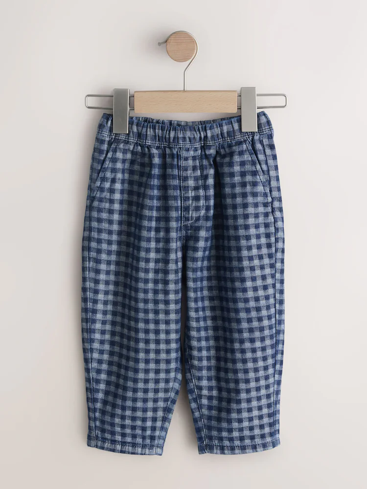 H48790s5.jpg Mid Blue Gingham Barrel Jeans (3mths-7yrs) - Image 5