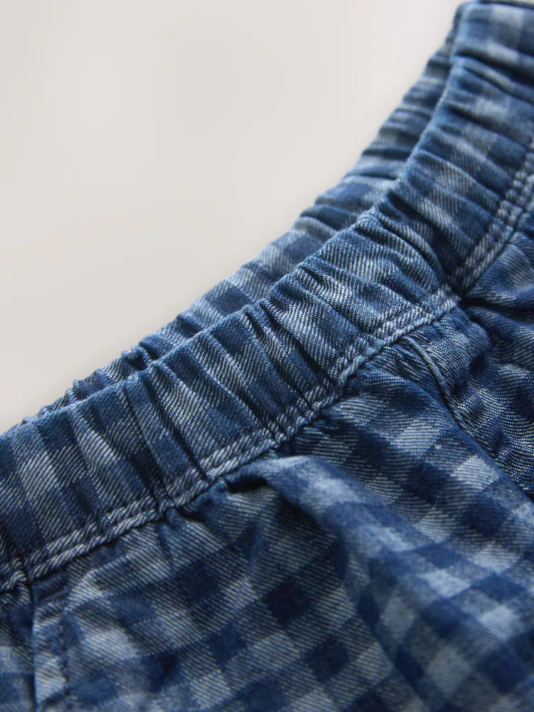 H48790s7.jpg Mid Blue Gingham Barrel Jeans (3mths-7yrs) - Image 7