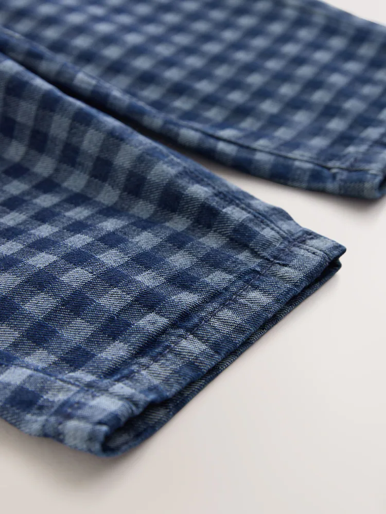 H48790s8.jpg Mid Blue Gingham Barrel Jeans (3mths-7yrs) - Image 6