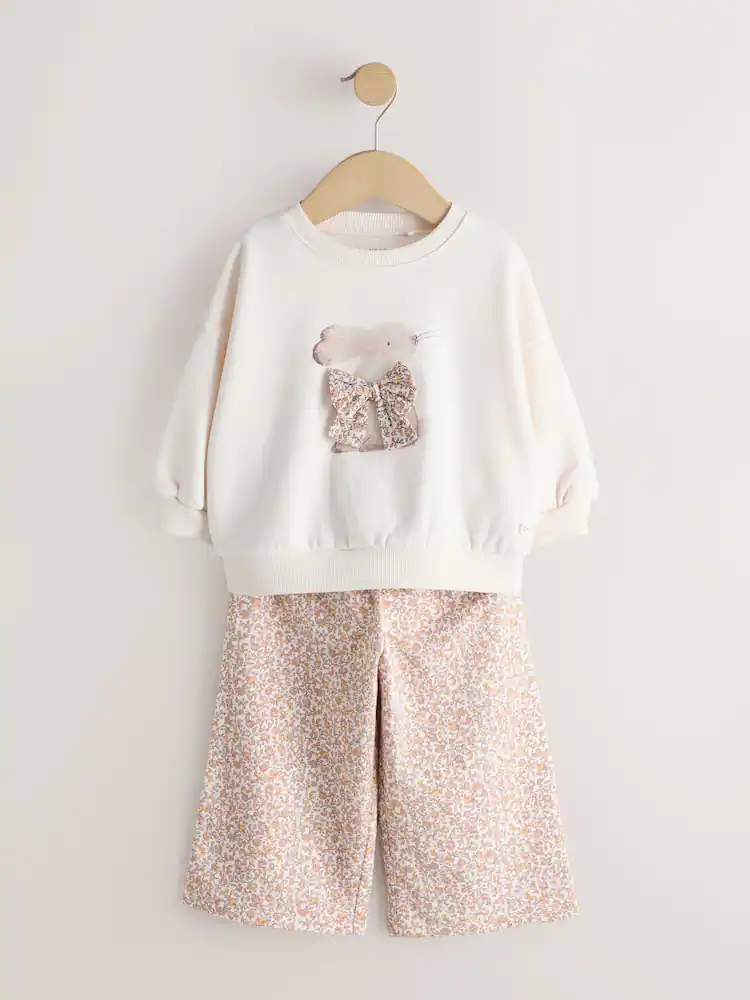 H53896s6 Cream Wide Leg Sweatshirt & Set (3months-7years) - Image 2