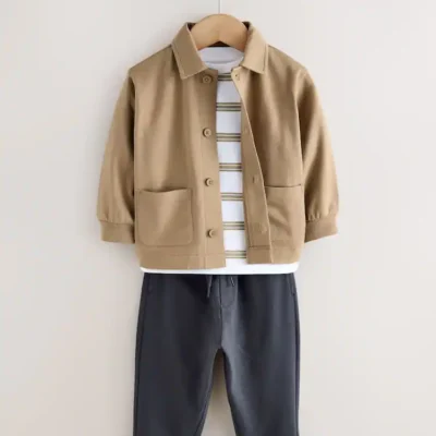 Tan Brown Jersey Shirt T-Shirt and Joggers 3 Piece Set (3mths-7yrs)