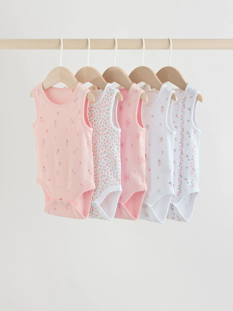 H63246s.jpg White/Pink 5 Pack Vest Baby Bodysuits