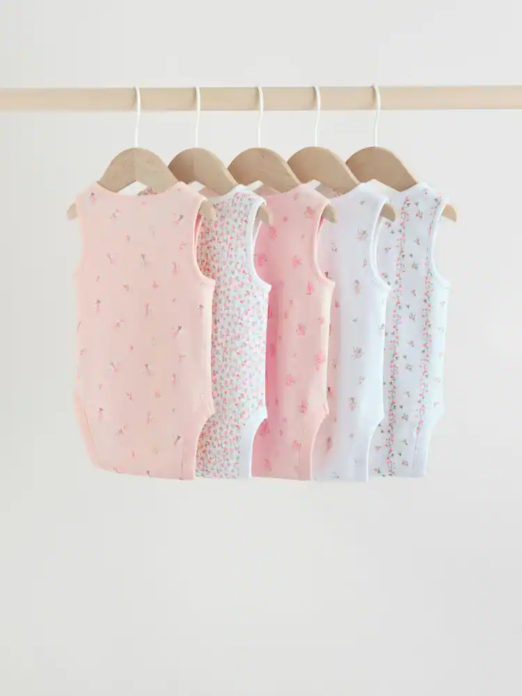 H63246s7.jpg White/Pink 5 Pack Vest Baby Bodysuits - Image 2