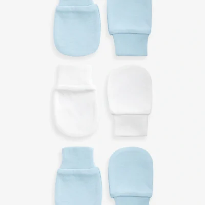 White/Blue Baby Scratch Mitts 3 Pack